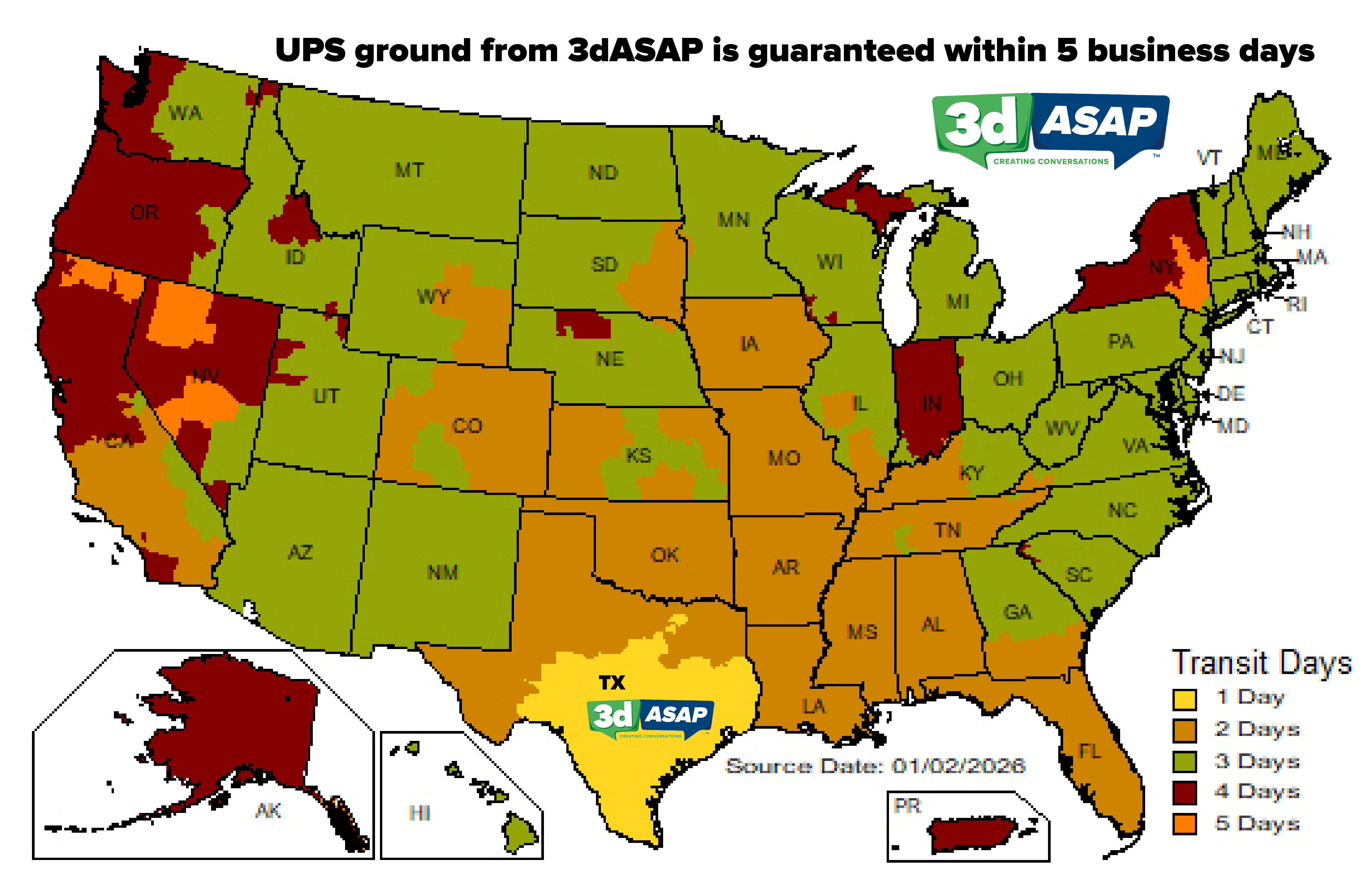 UPS Time in Transit Map from 3dASAP in Central Texas UPS Time in Transit Map from 3dASAP in Central Texas